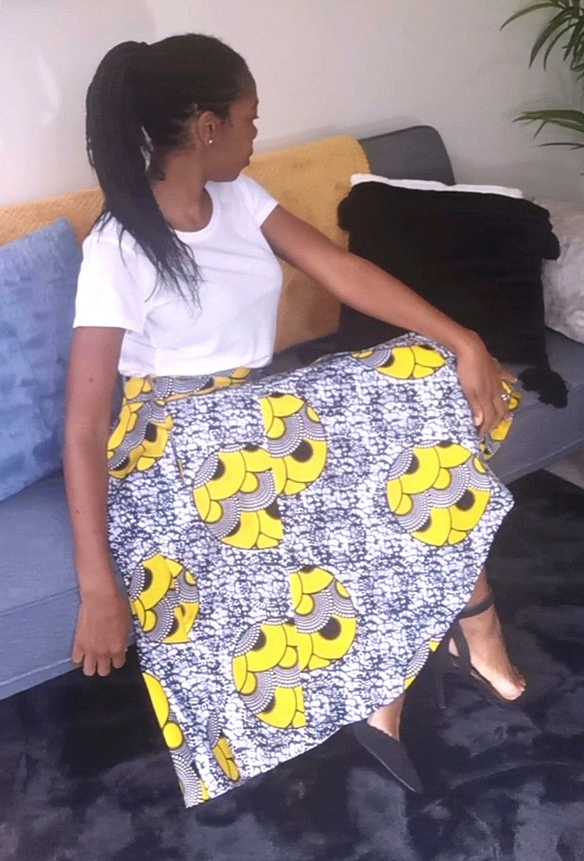 'Yellow footballs' high-low skirt