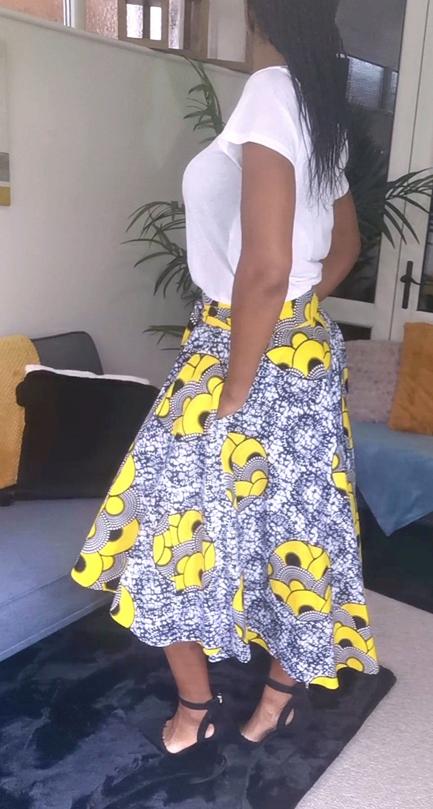 'Yellow footballs' high-low skirt