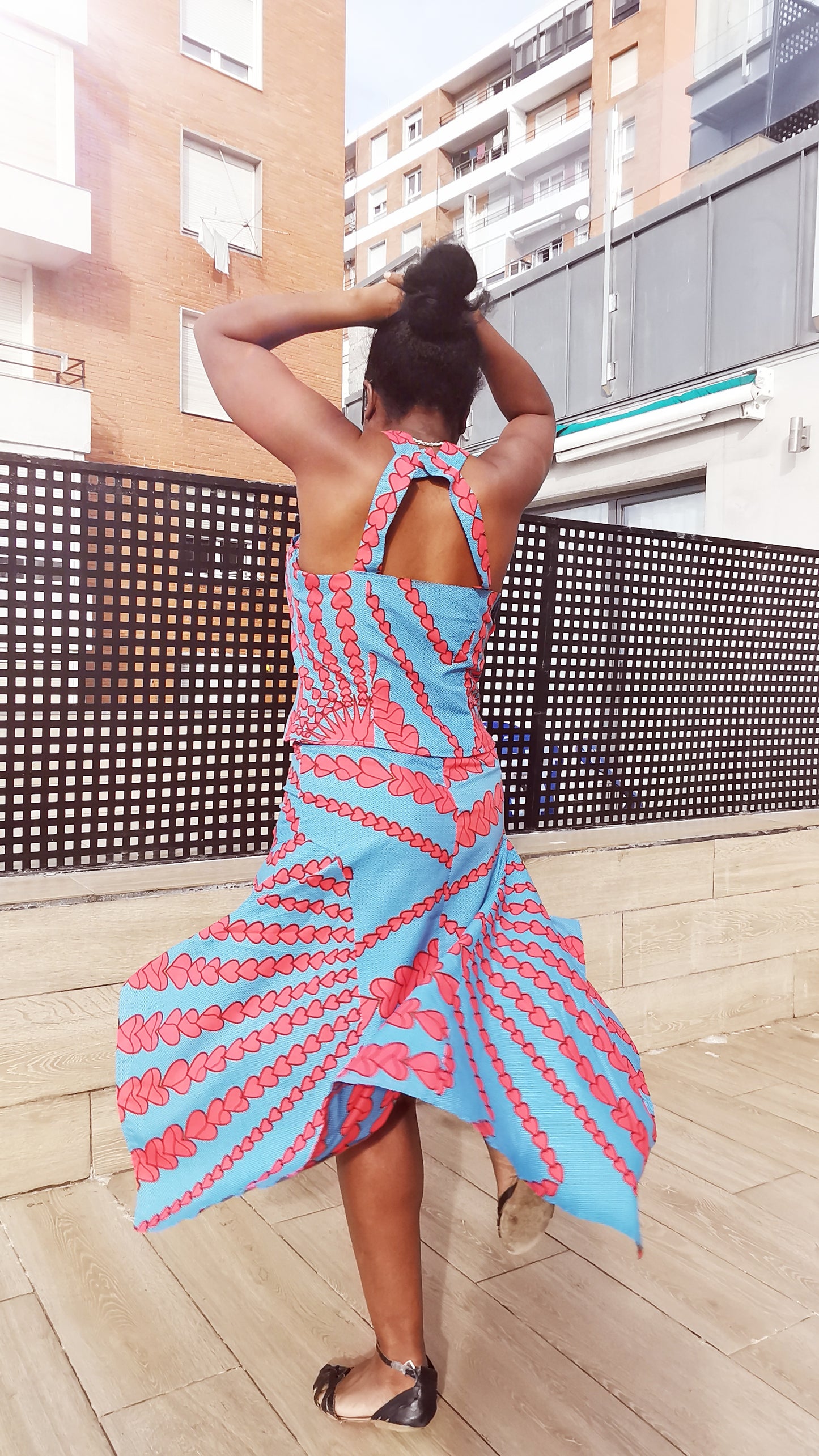 'Pink raye' skirt & halter crop top