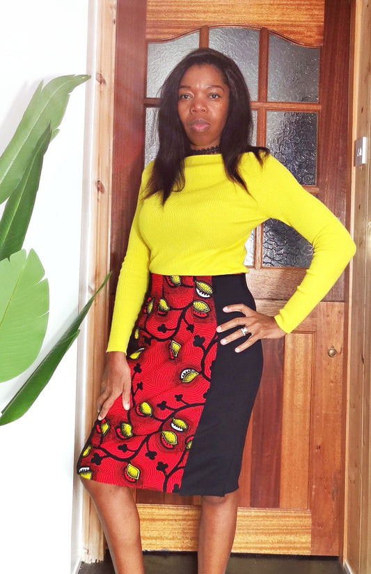 'Red lemons' pencil skirt